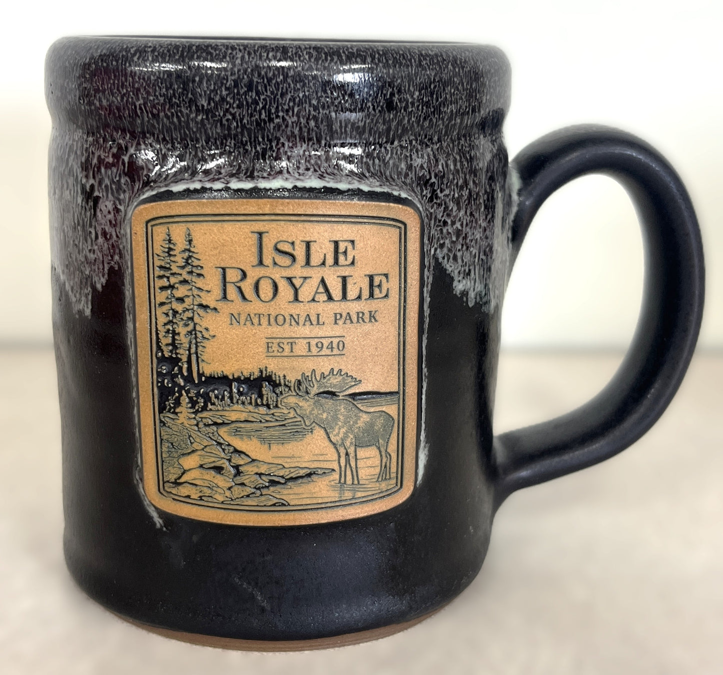 1811 Isle Royale Moose Camper Mug, Black with marbling