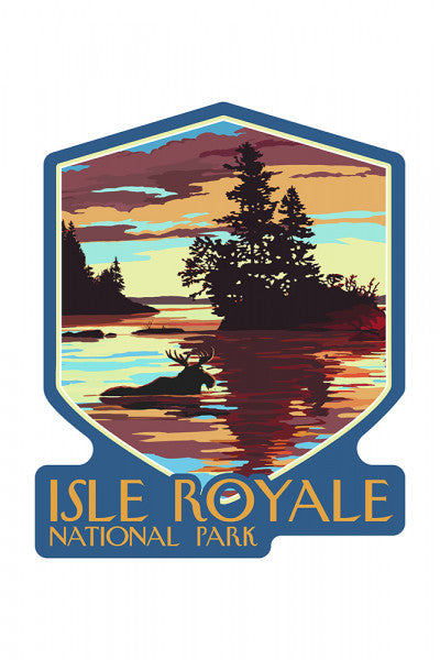 1530 Moose swimming at sunset mini-stickers