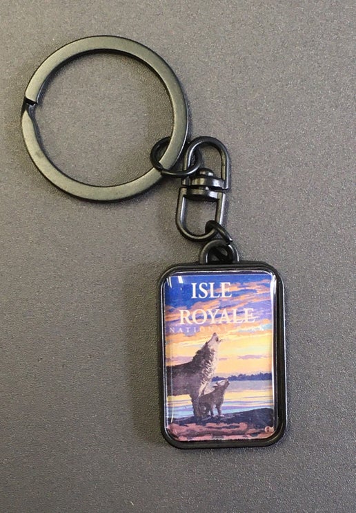 1506 Isle Royale Wolf & Pup Sunset  Keychain