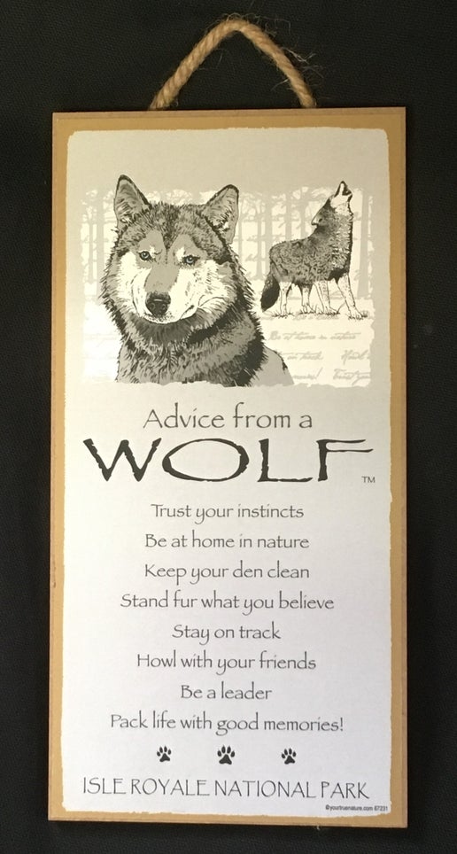 0997W Advice Wood Sign - Wolf